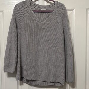 Lou & Grey chunky knit V Neck Cotton Wool sweater Womens Size Large